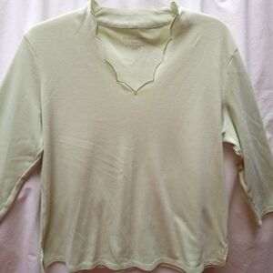 Light Green Scallop-Trim Women's Top